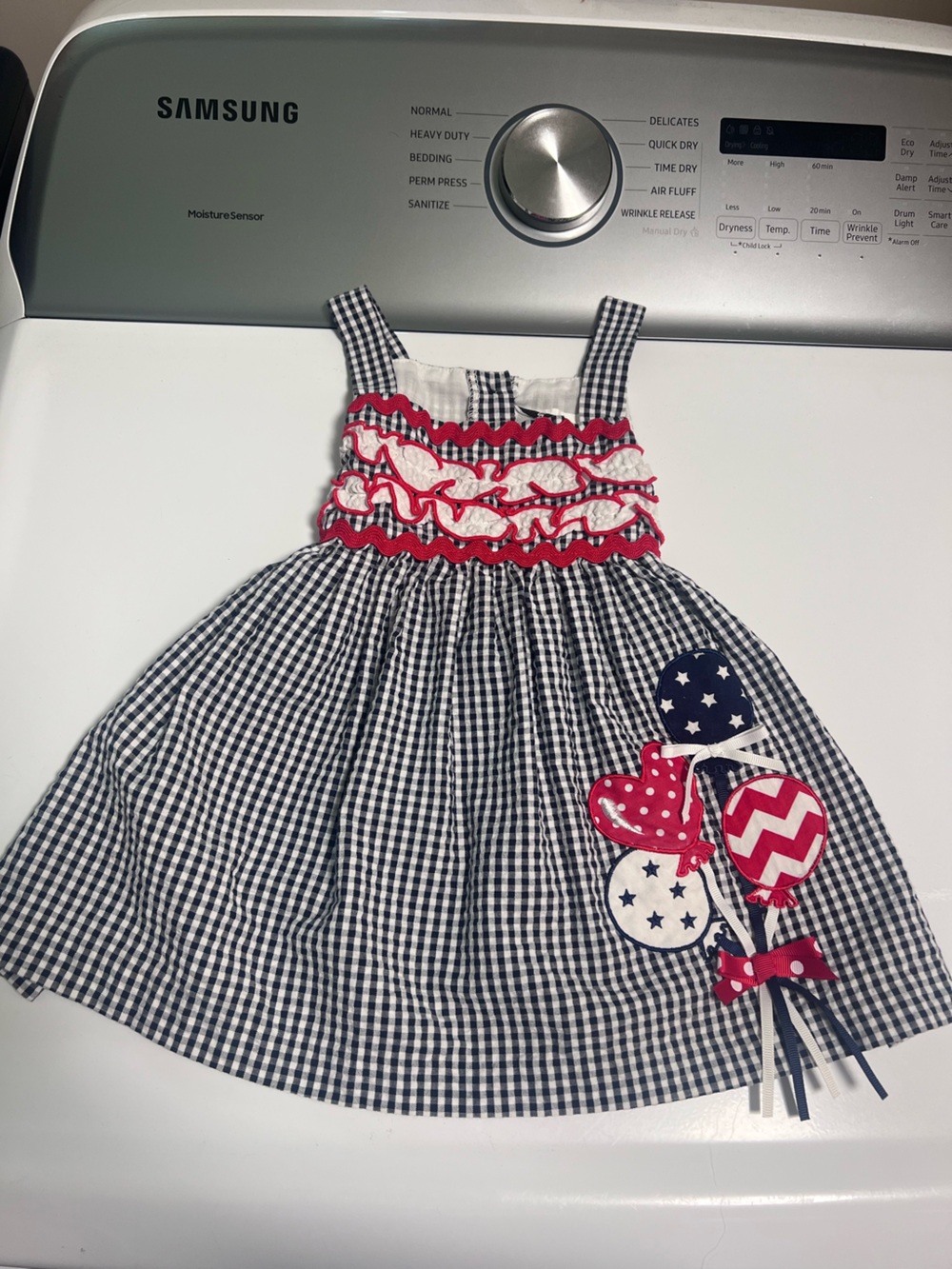 Rare Editions Navy Gingham Sundress with Red & White Balloon Appliqués